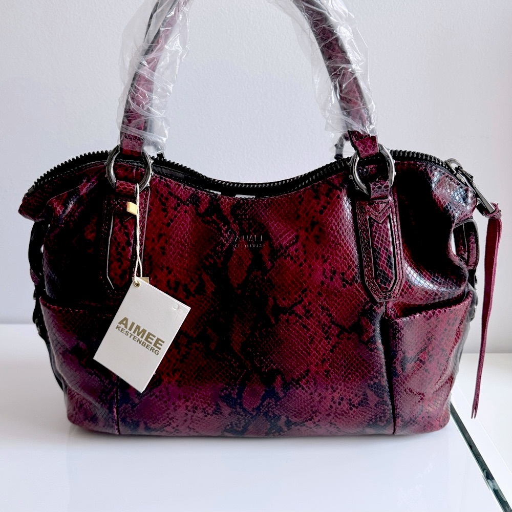 Aimee Kestenberg Jaden 100% Genuine Leather Ruby Snake Skin Satchel Bag